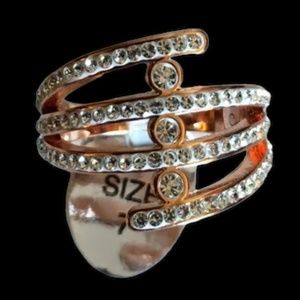 Fine Silver Plated, CZ Ring, 4 Layer Wraparound Style, Gold Tone, Size 7, New